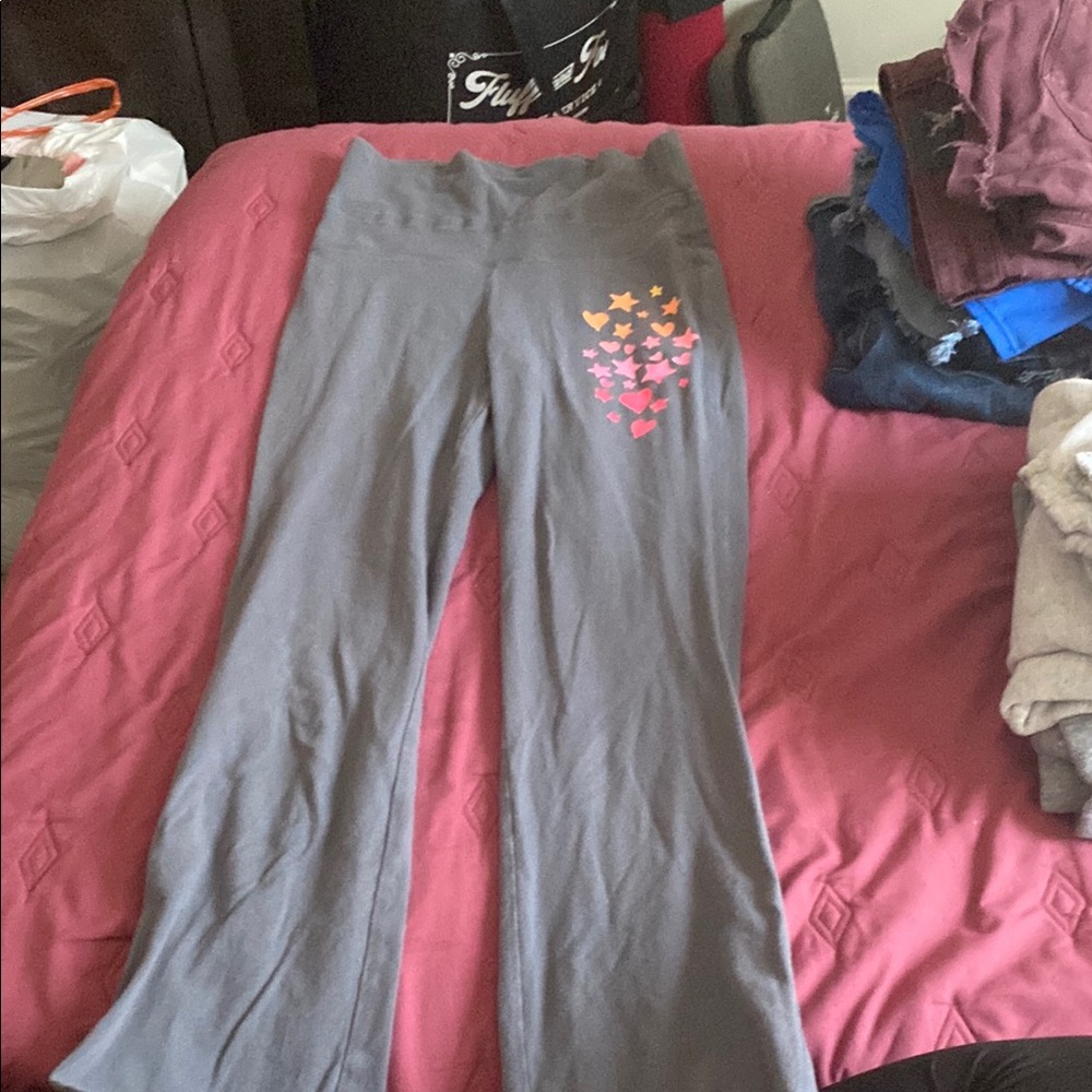 Gray Yoga Pants with Heart Design